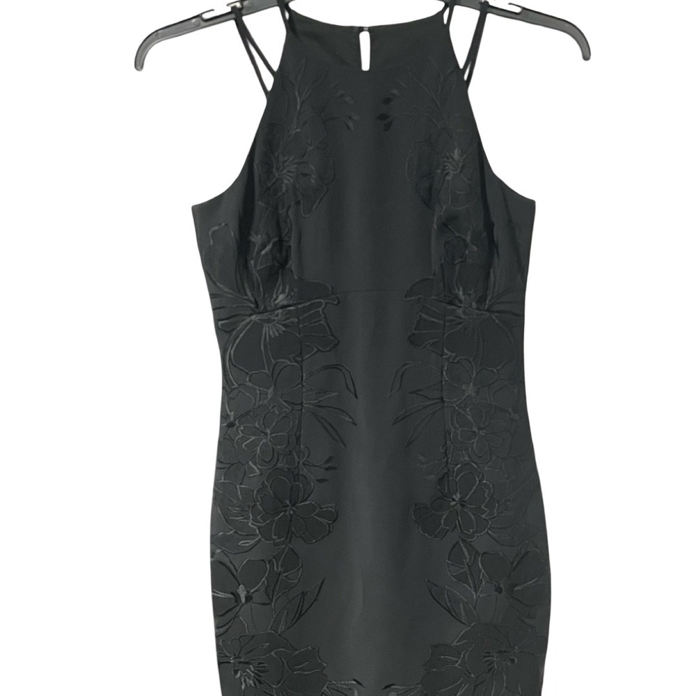 Karen Millen Black Floral Embroidered Halter‎ Neck Mini Dress Size US 6